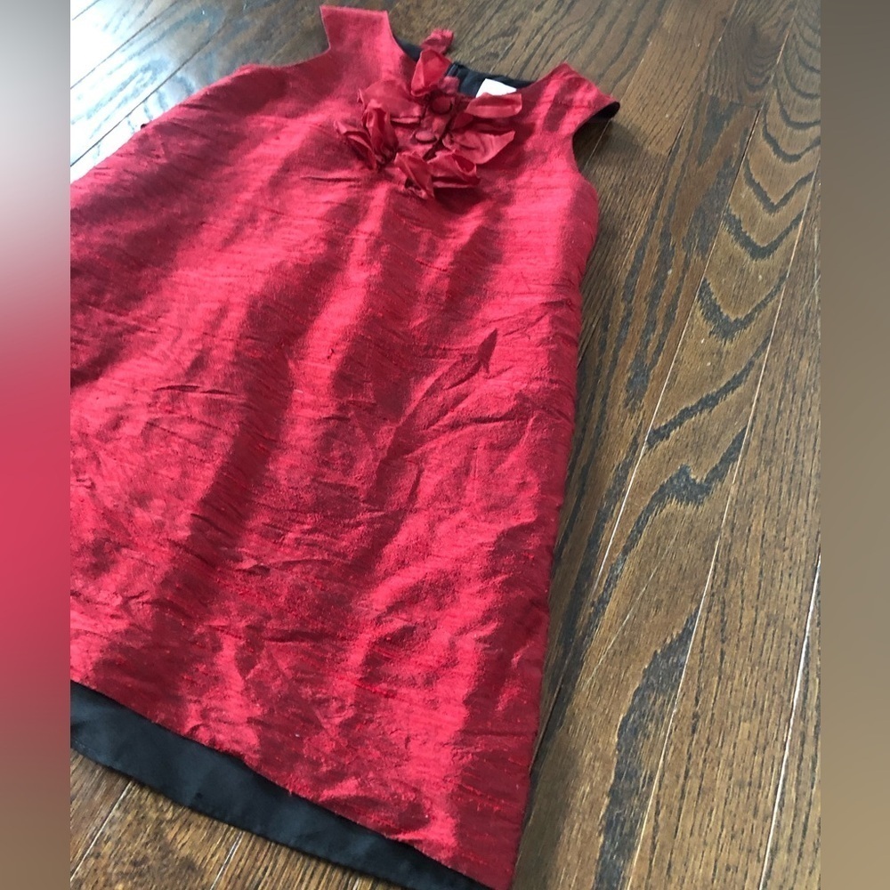 Florence Eiseman Girls 6 Cranberry Silk Dupioni Sleeveless Floral Holiday Dress - Picture 3 of 11